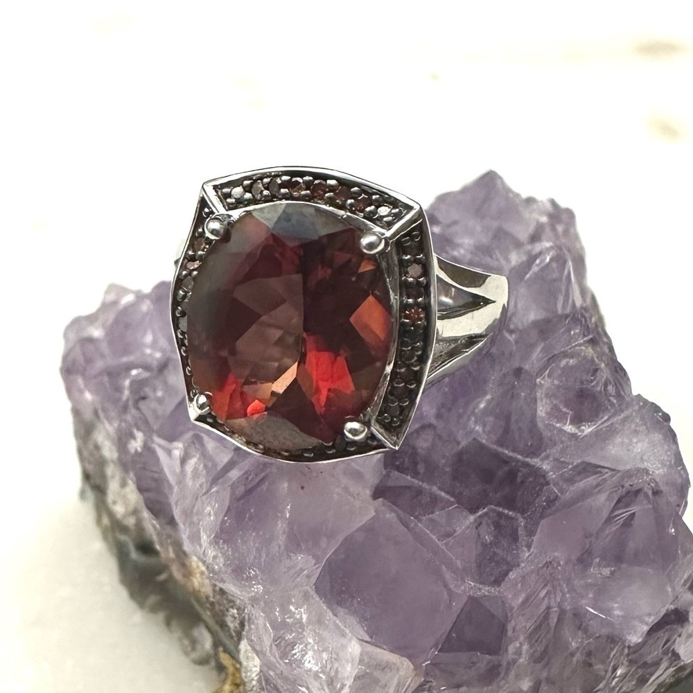 Red Labradorite & Red Diamond Accent Rhodium Over Sterling Silver Ring 3.59ctw